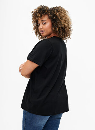 T-shirt en coton avec texte doré, Black w. Gold Love, Model image number 1