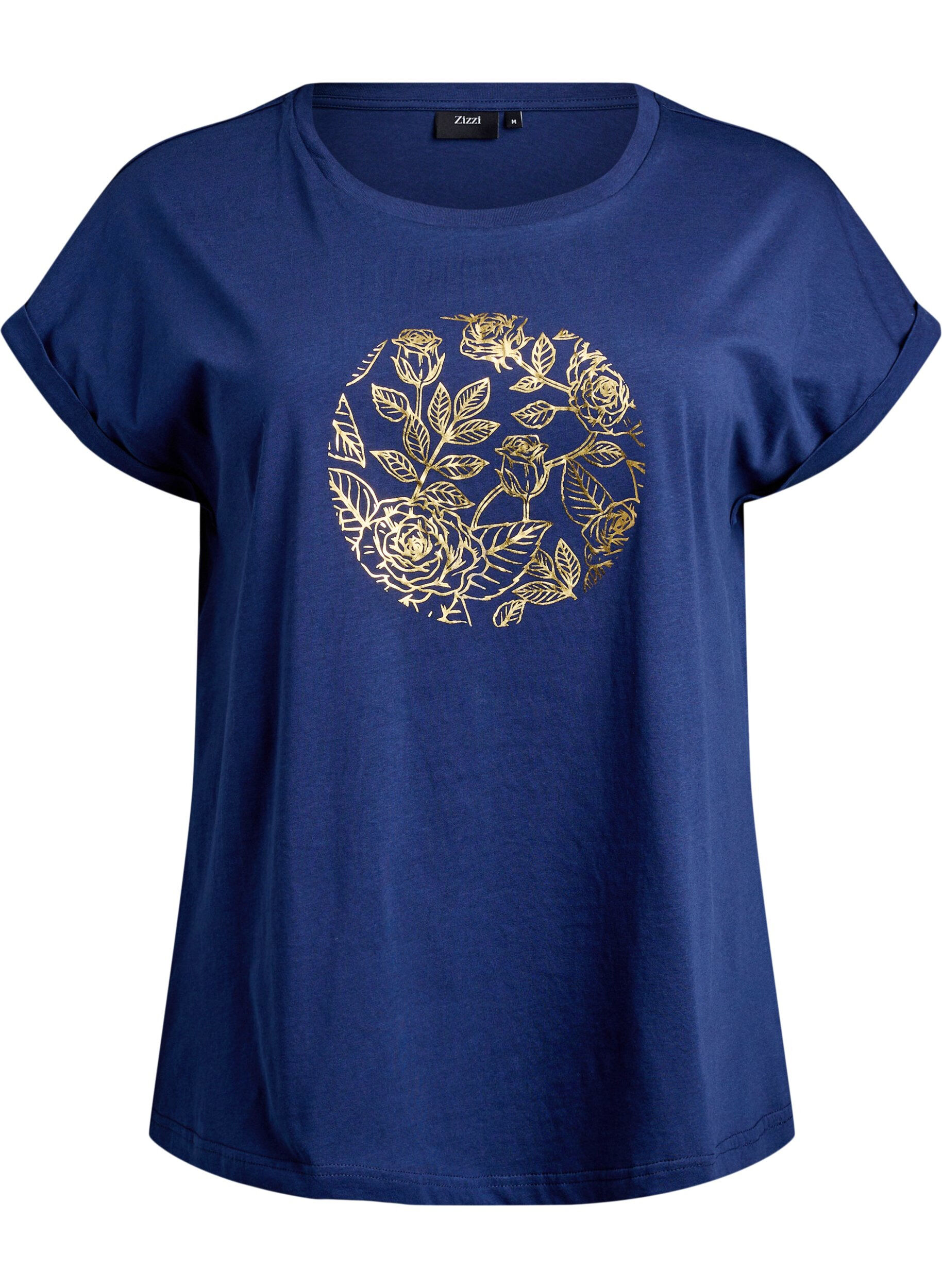 Zizzi T-shirt &agrave; imprim&eacute; l&eacute;opard et texte, Naval A. Gold Rose, Packshot image number 0
