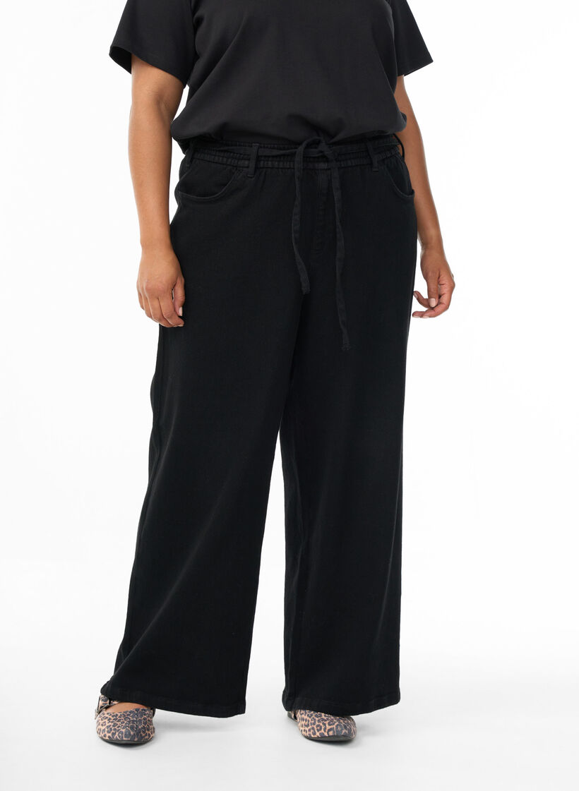 Jean ample &agrave; ceinture &eacute;lastique et cordon de serrage, Noir, Model