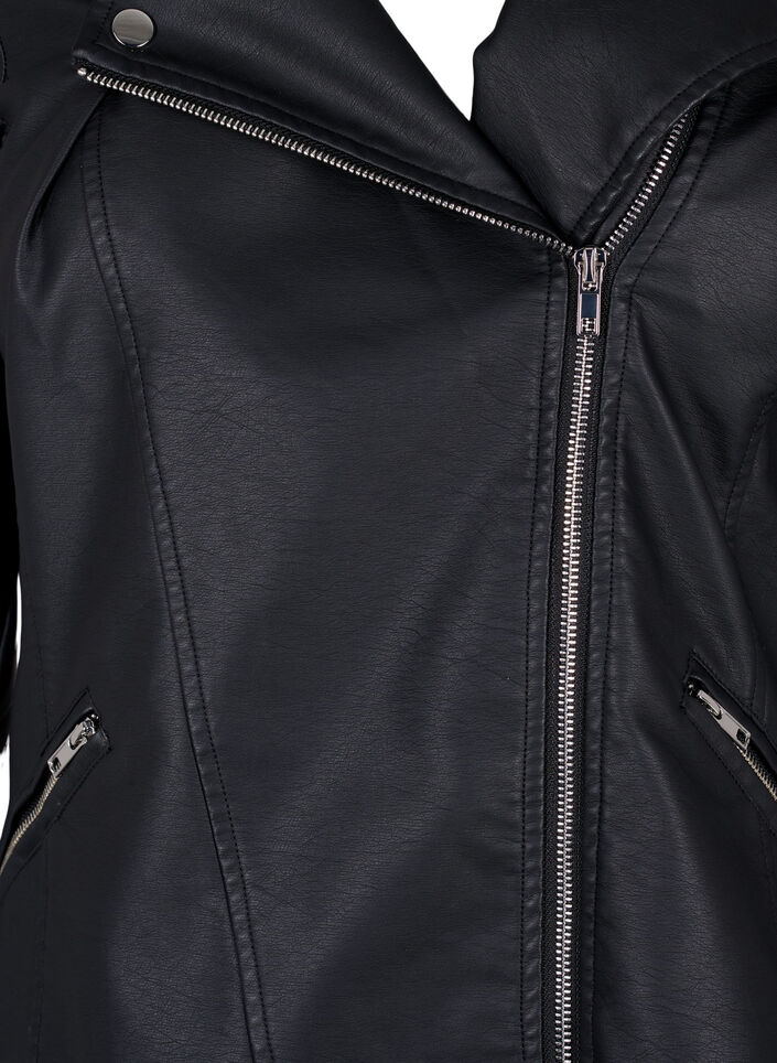 Veste en cuir imit&eacute; de motard, Noir, Packshot image number 2