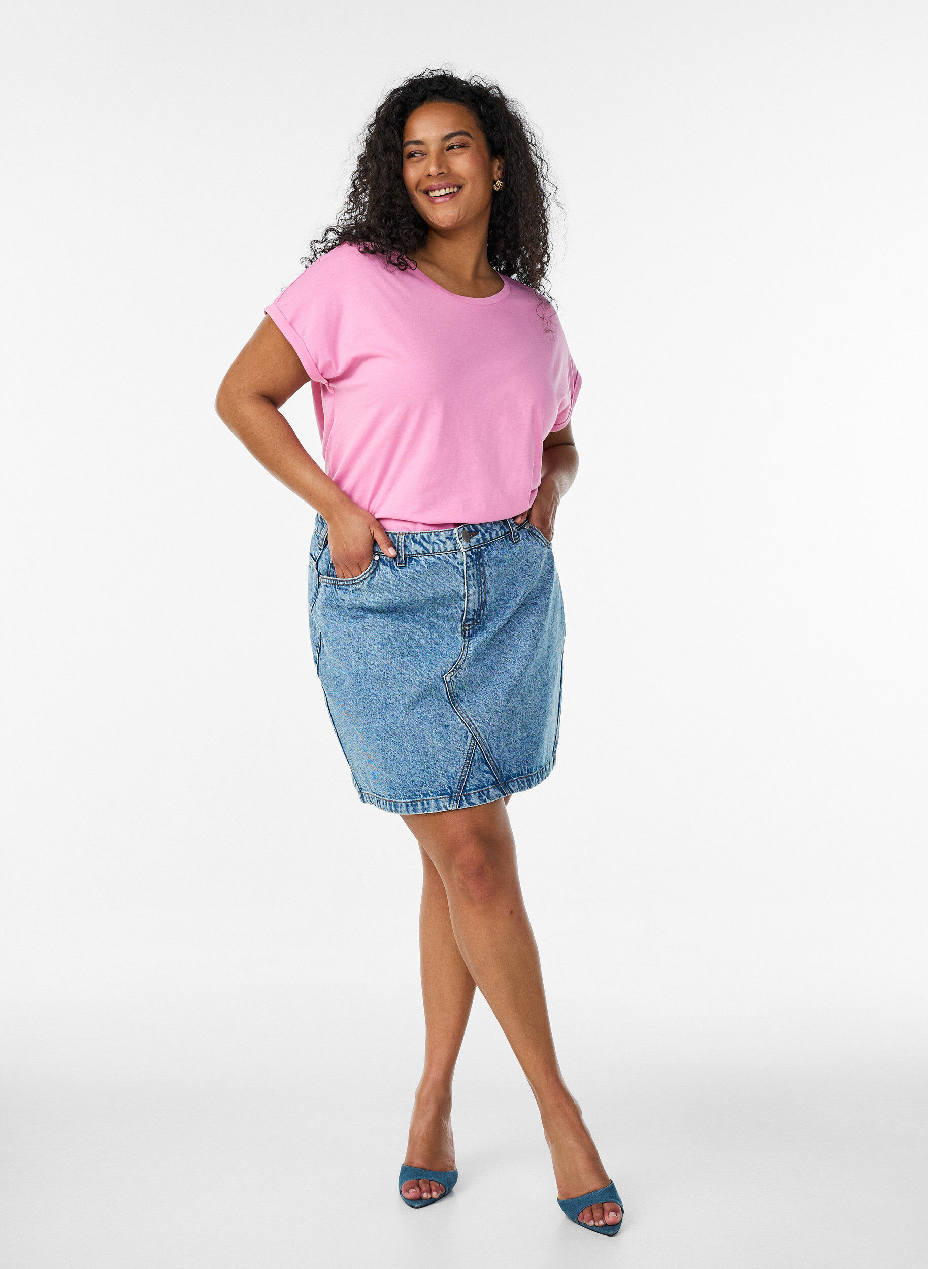 ZizziT-shirt &agrave; manches courtes en coton m&eacute;lang&eacute;, Rose, Model image number 1