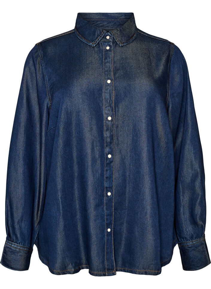 Chemise en jean en lyocell avec boutons-pression, Bleu, Packshot image number 0