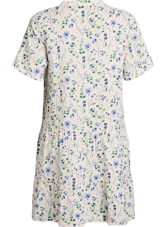 Robe courte &eacute;vas&eacute;e en mousseline de coton, Beige, Packshot image number 1