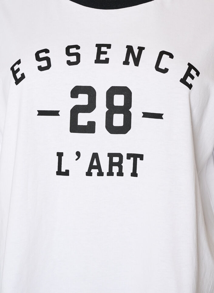 T-shirt en coton avec imprim&eacute; texte et coupe boxy, Blanc, Packshot image number 2