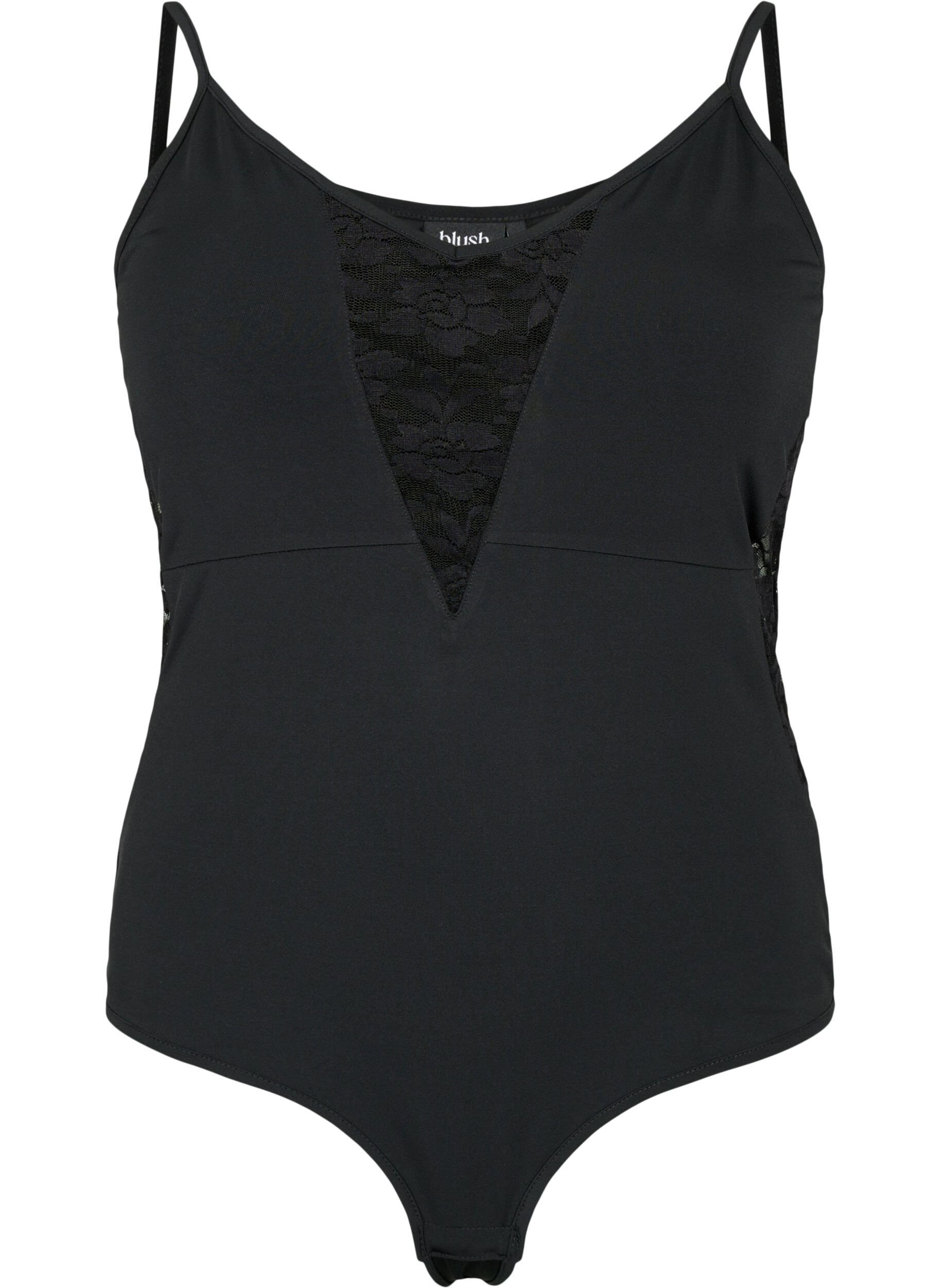 Zizzi Bodystocking avec de la dentelle et des bretelles fines, Black, Packshot image number 0