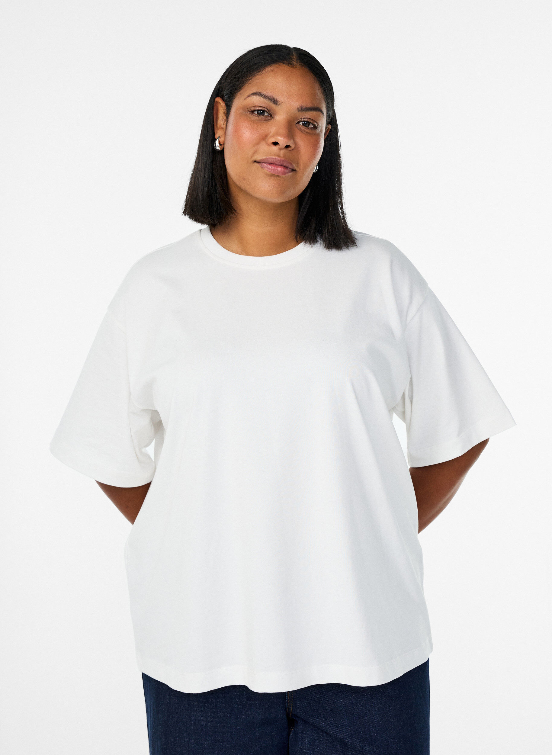 T-shirt oversize &agrave; manches courtes, Blanc, Model