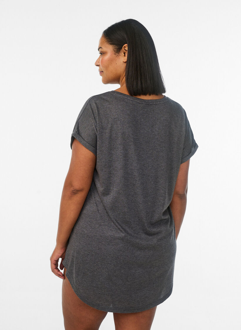 Chemise de nuit &agrave; manches courtes avec imprim&eacute; de texte, Noir, Model image number 2
