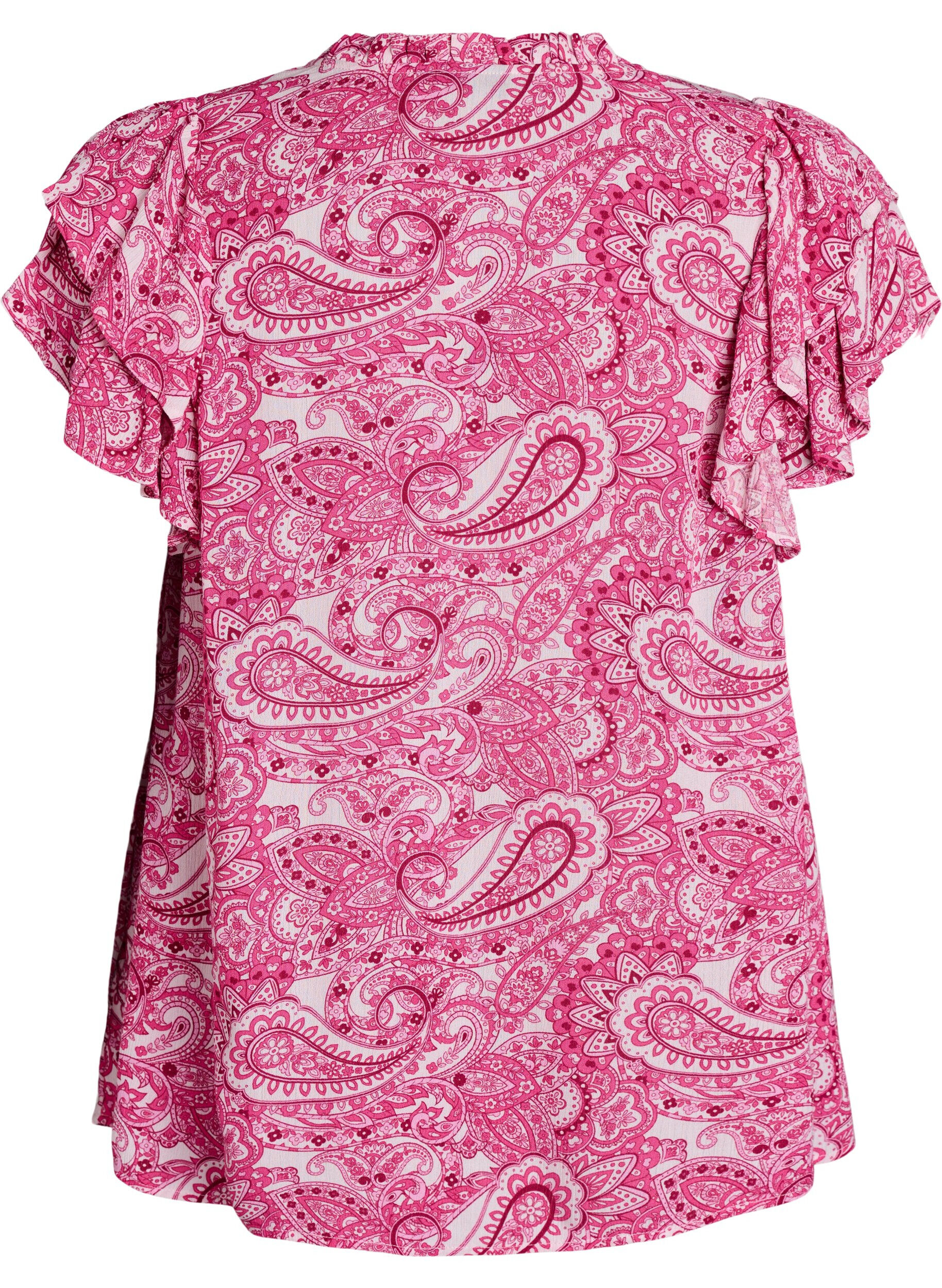 Zizzi Blouse imprim&eacute;e en viscose avec volants, Rose, Packshot image number 1