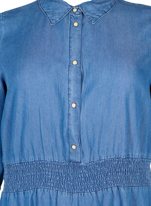 Robe en denim souple avec manches 3/4 et smock, Blue denim, Packshot image number 2