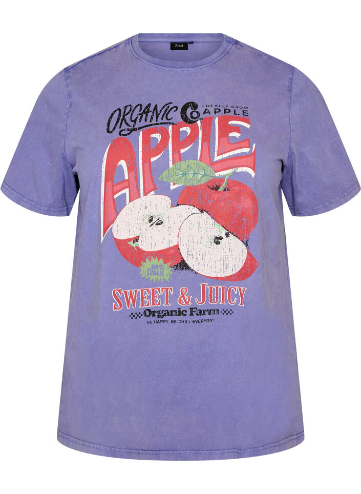 T-shirt en coton avec imprim&eacute; sur le devant et effet d&eacute;lav&eacute;, Violet, Packshot image number 0