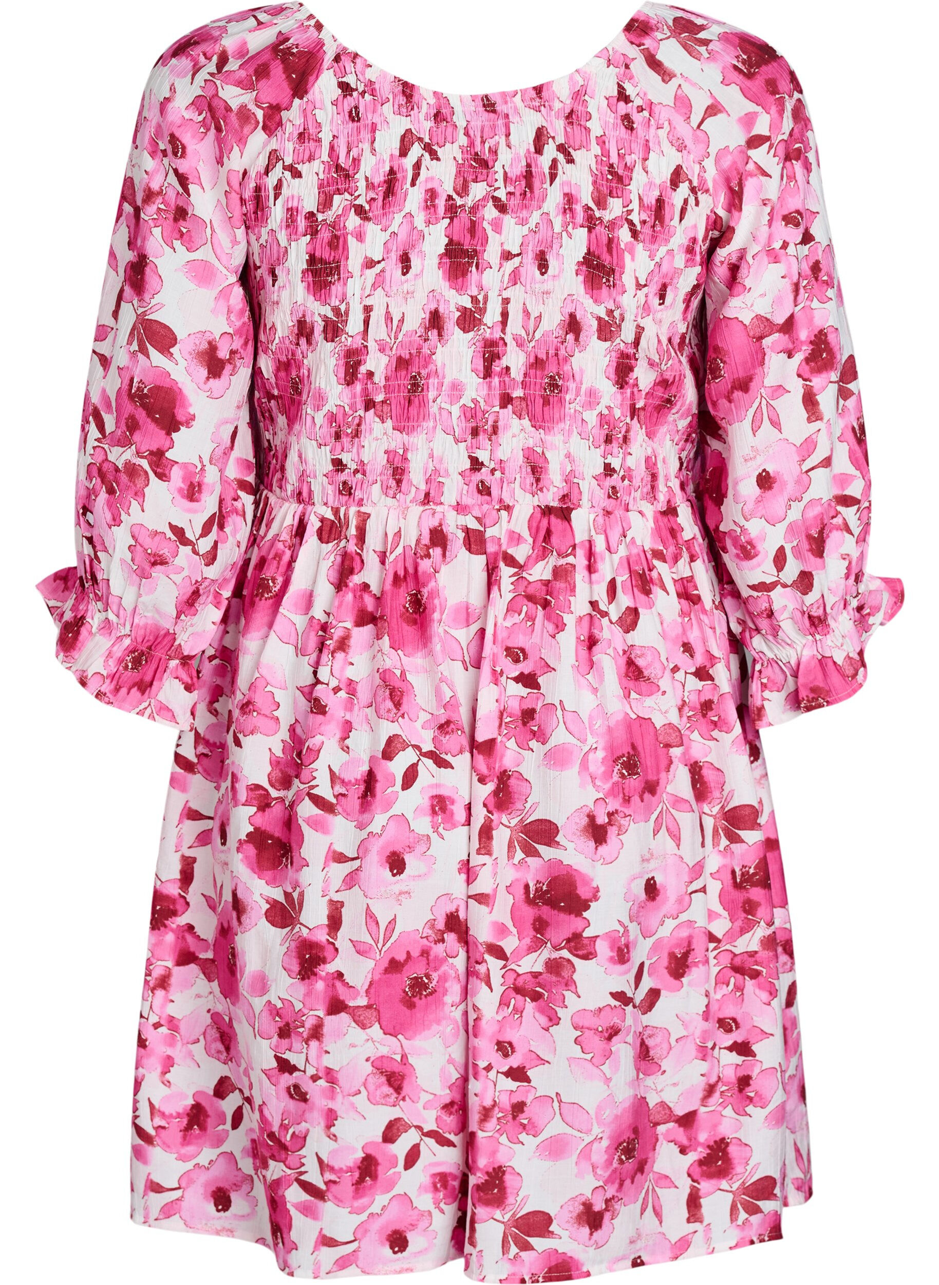 Zizzi Robe smock&eacute;e &agrave; imprim&eacute; floral, Rose, Packshot image number 1