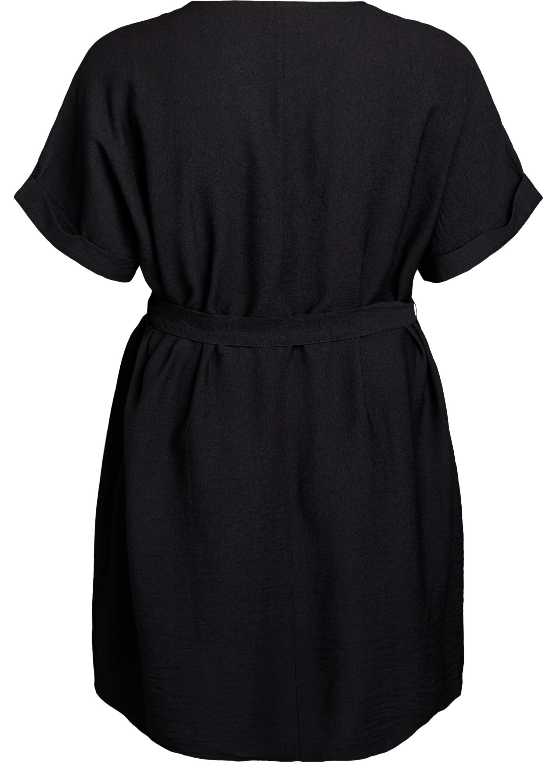 Zizzi Robe courte coupe ample avec ceinture &agrave; nouer, Noir, Packshot image number 1
