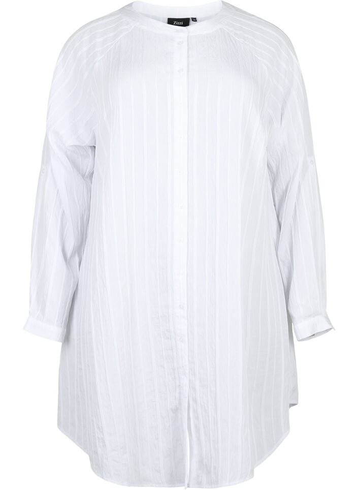 Chemise longue en viscose à structure rayée, Bright White, Packshot image number 0