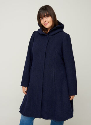 Long manteau en laine, Black, Model image number 0