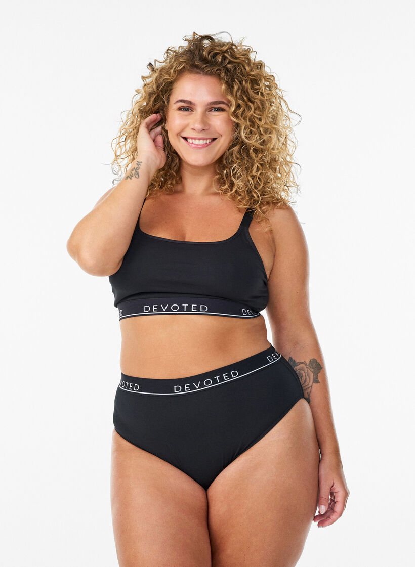 Culotte en coton &agrave; taille r&eacute;guli&egrave;re, Noir, Model image number 0