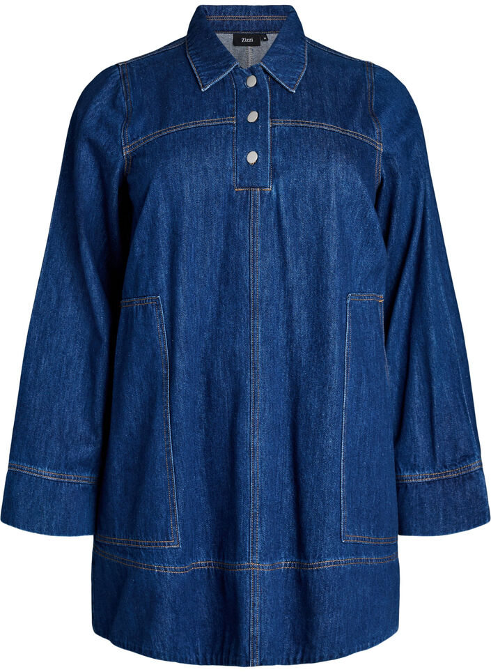 Robe courte en jean avec col et fermeture boutonn&eacute;e, Bleu, Packshot image number 0