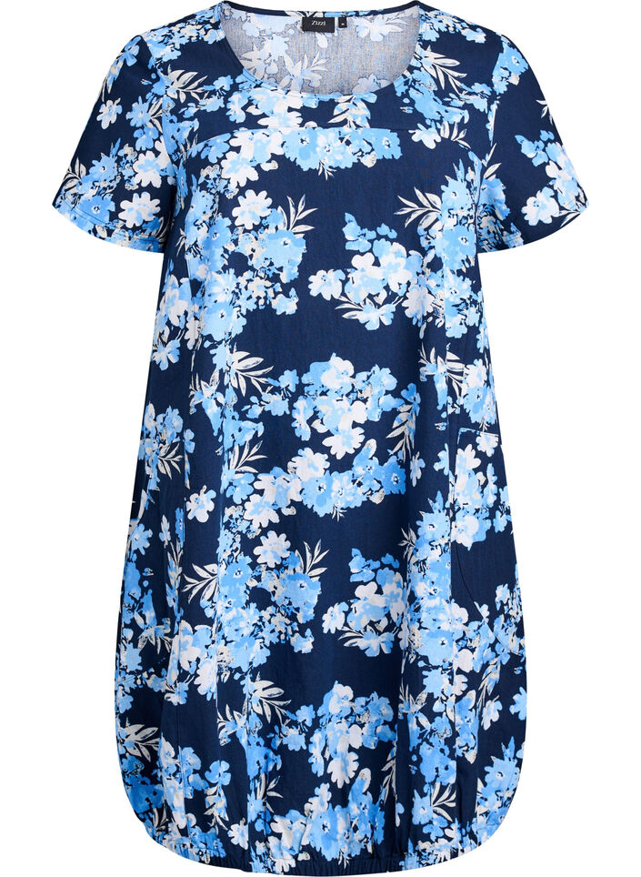 Robe en coton à manches courtes avec imprimé, Bleu, Packshot image number 0