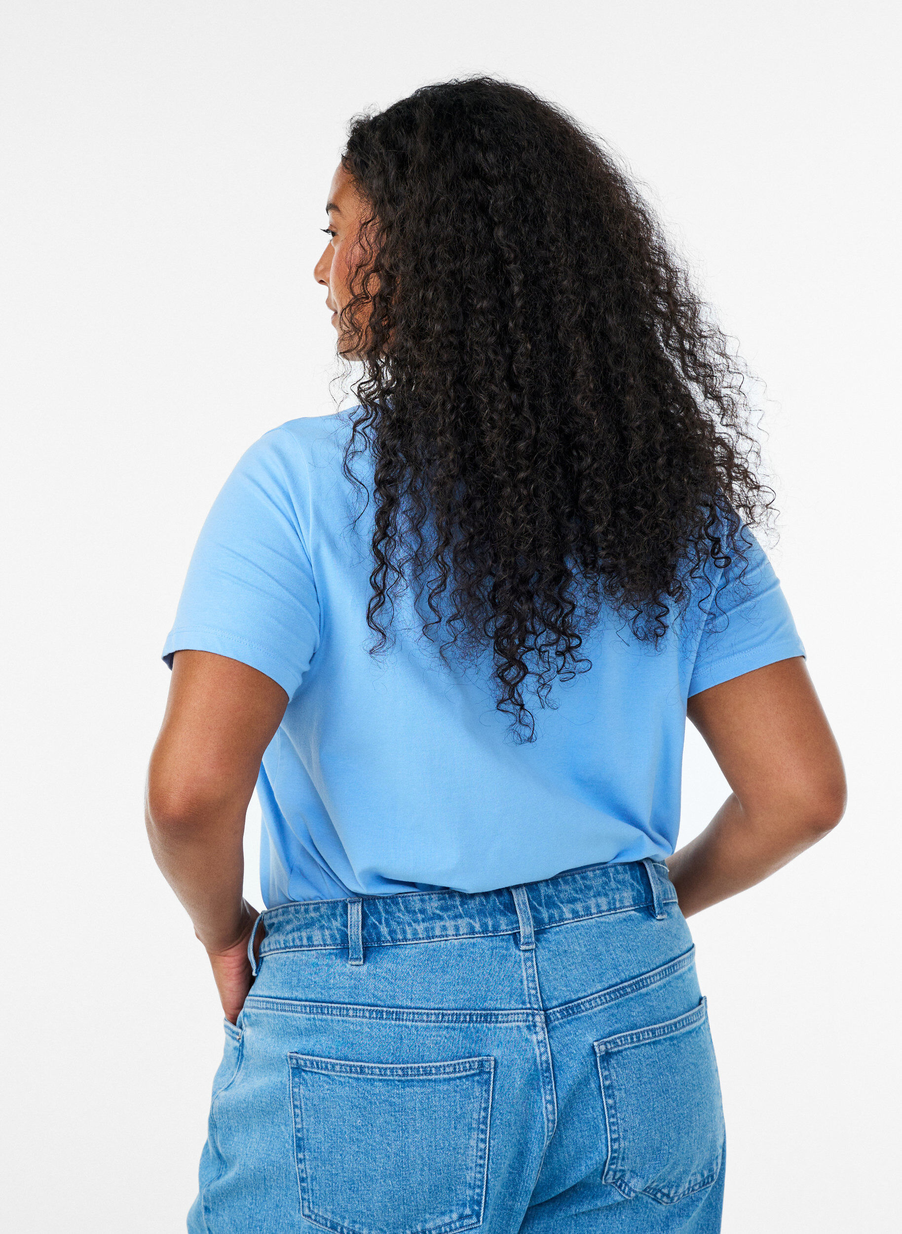 ZizziT-shirt en coton uni basique, Bleu Clair, Model image number 2