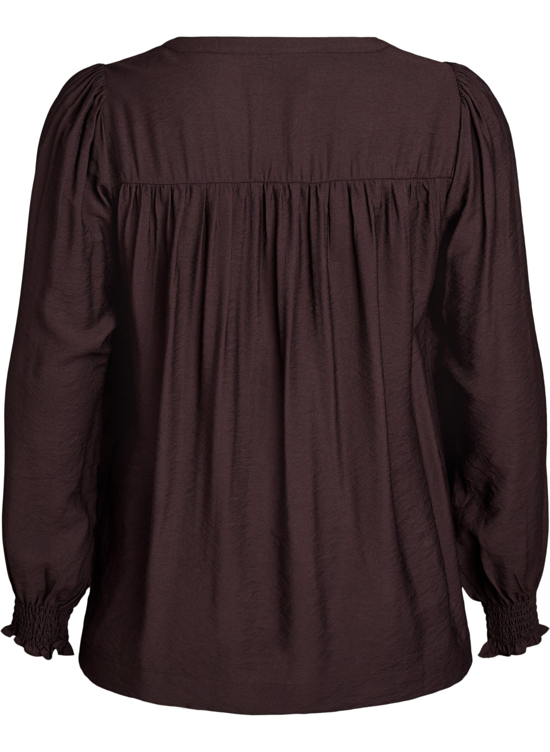 Zizzi Blouse en viscose avec smock et d&eacute;tails fronc&eacute;s, Marron, Packshot image number 1