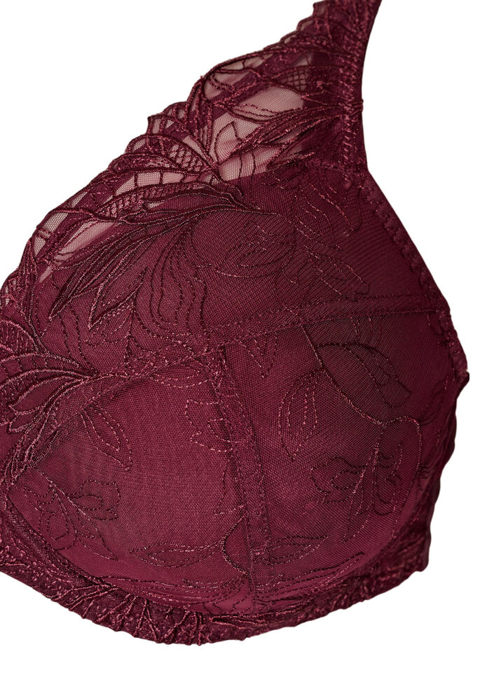 Soutien-gorge rembourr&eacute; en dentelle avec armatures, Bordeaux, Packshot image number 2