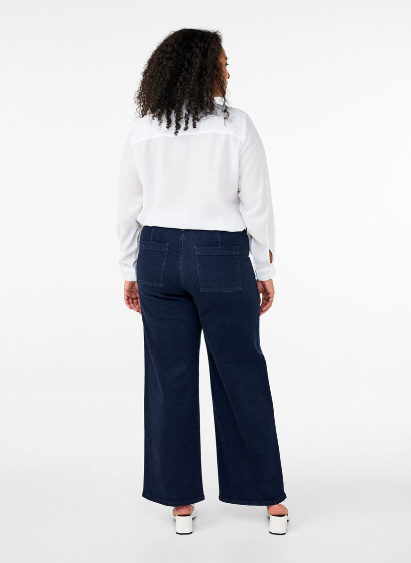 Jean large taille haute, Bleu, Model image number 1