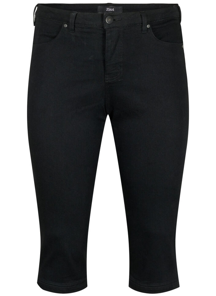Pantacourt Emily coupe slim en denim, Black, Packshot image number 0