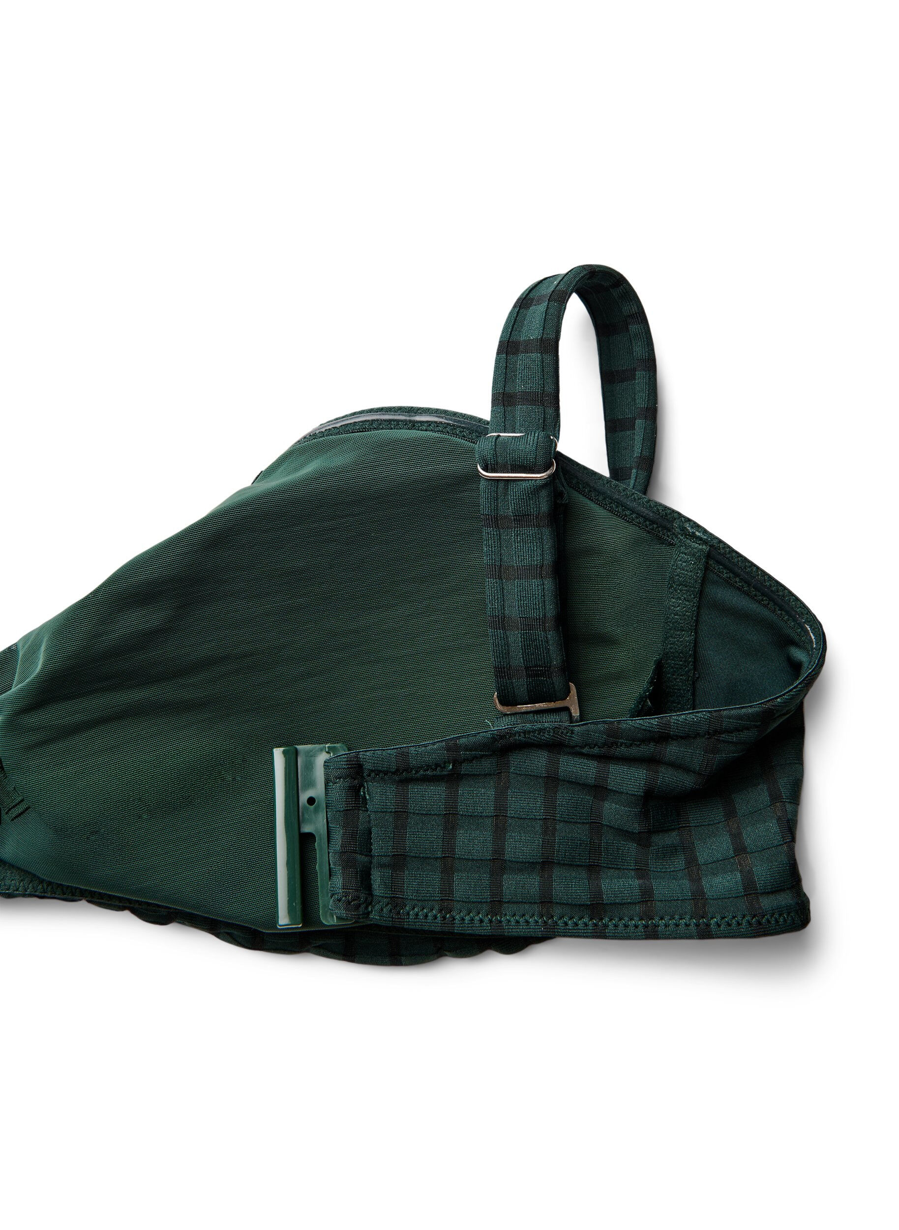 Zizzi Haut de bikini &agrave; carreaux avec bretelles amovibles, Vert fonc&eacute;, Packshot image number 3