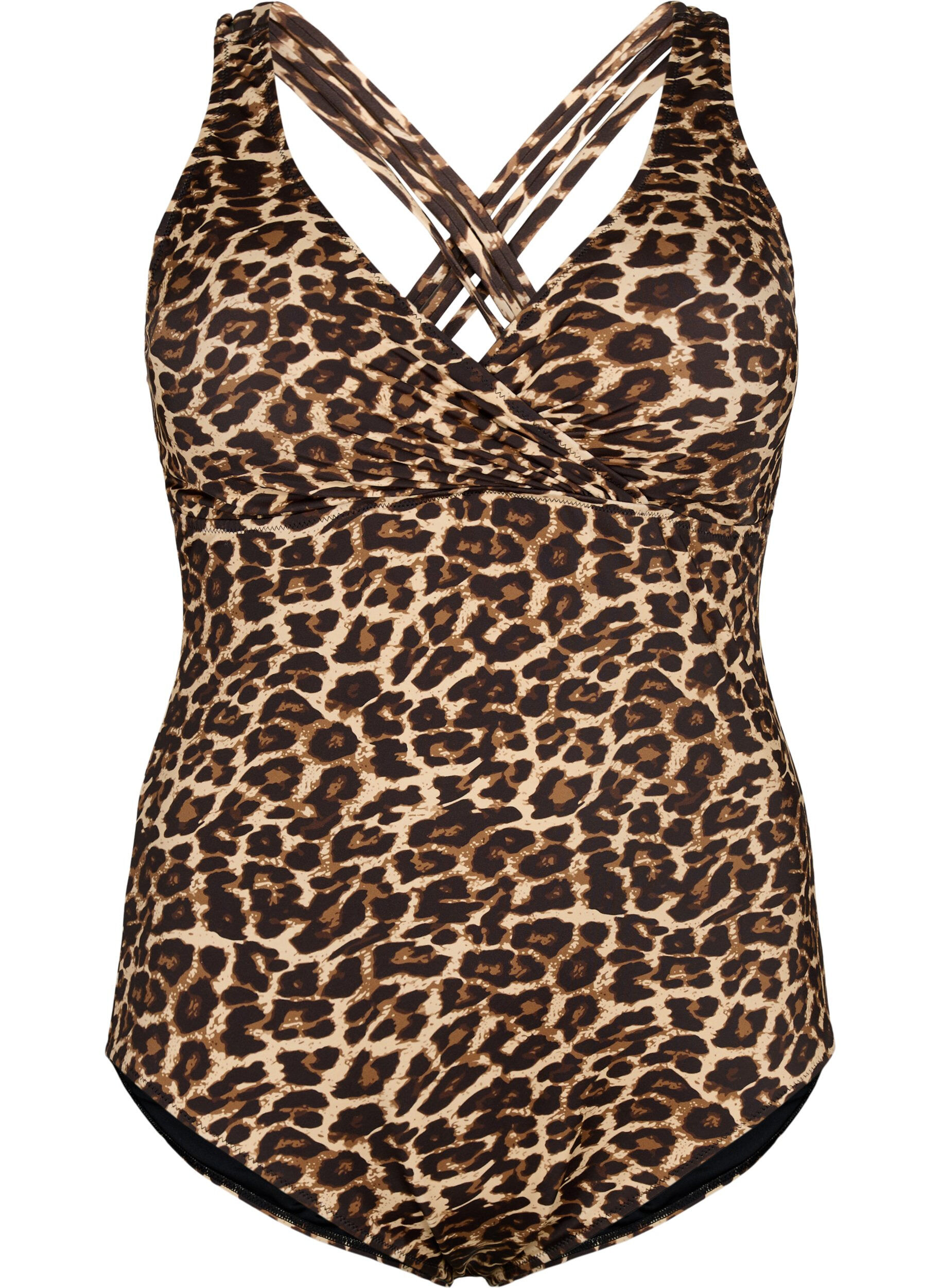 Zizzi Maillot de bain avec dos crois&eacute; et inserts amovibles, Leopard Print, Packshot image number 0