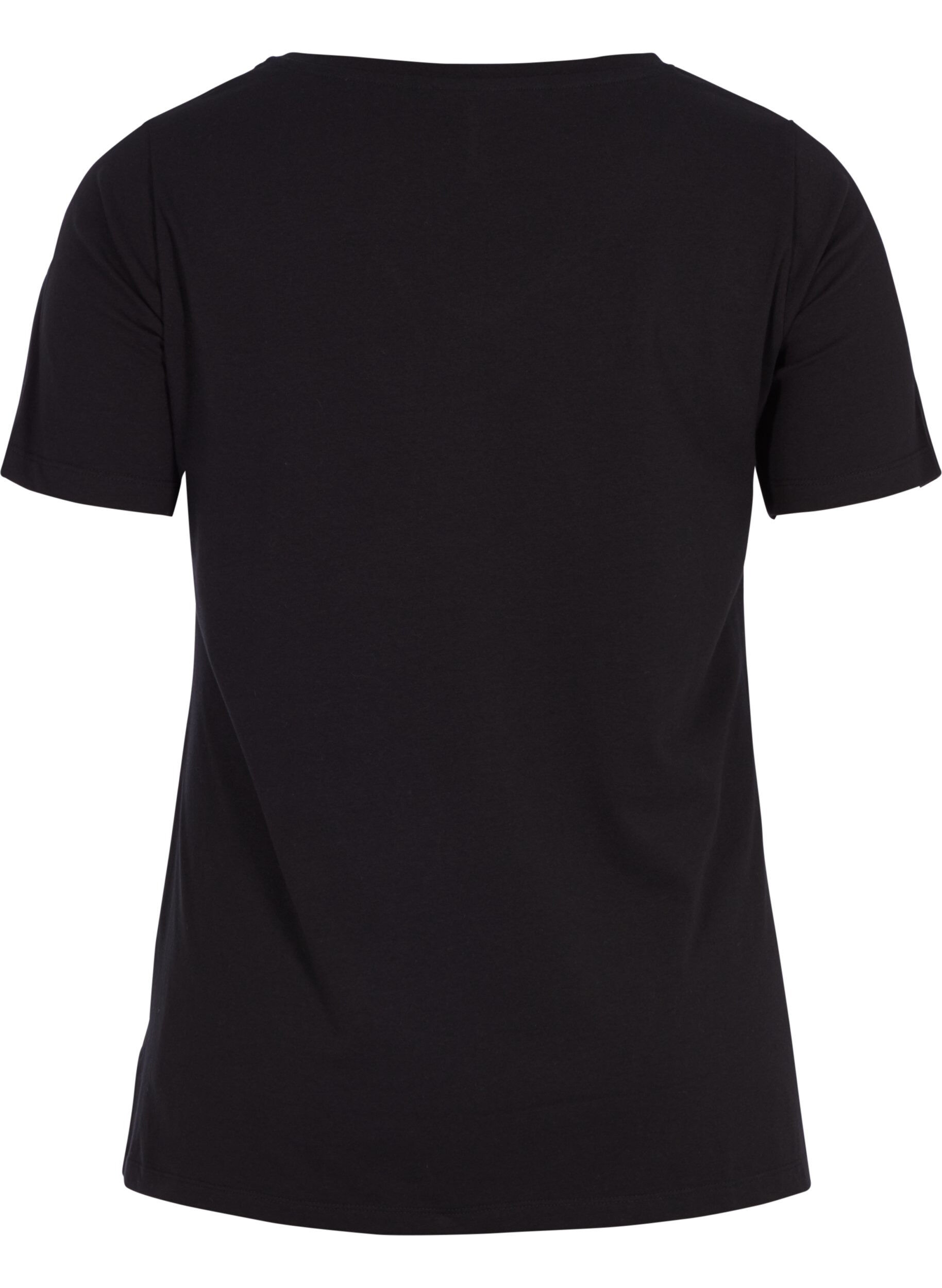 Zizzi T-shirt basic uni en coton, Noir, Packshot image number 1