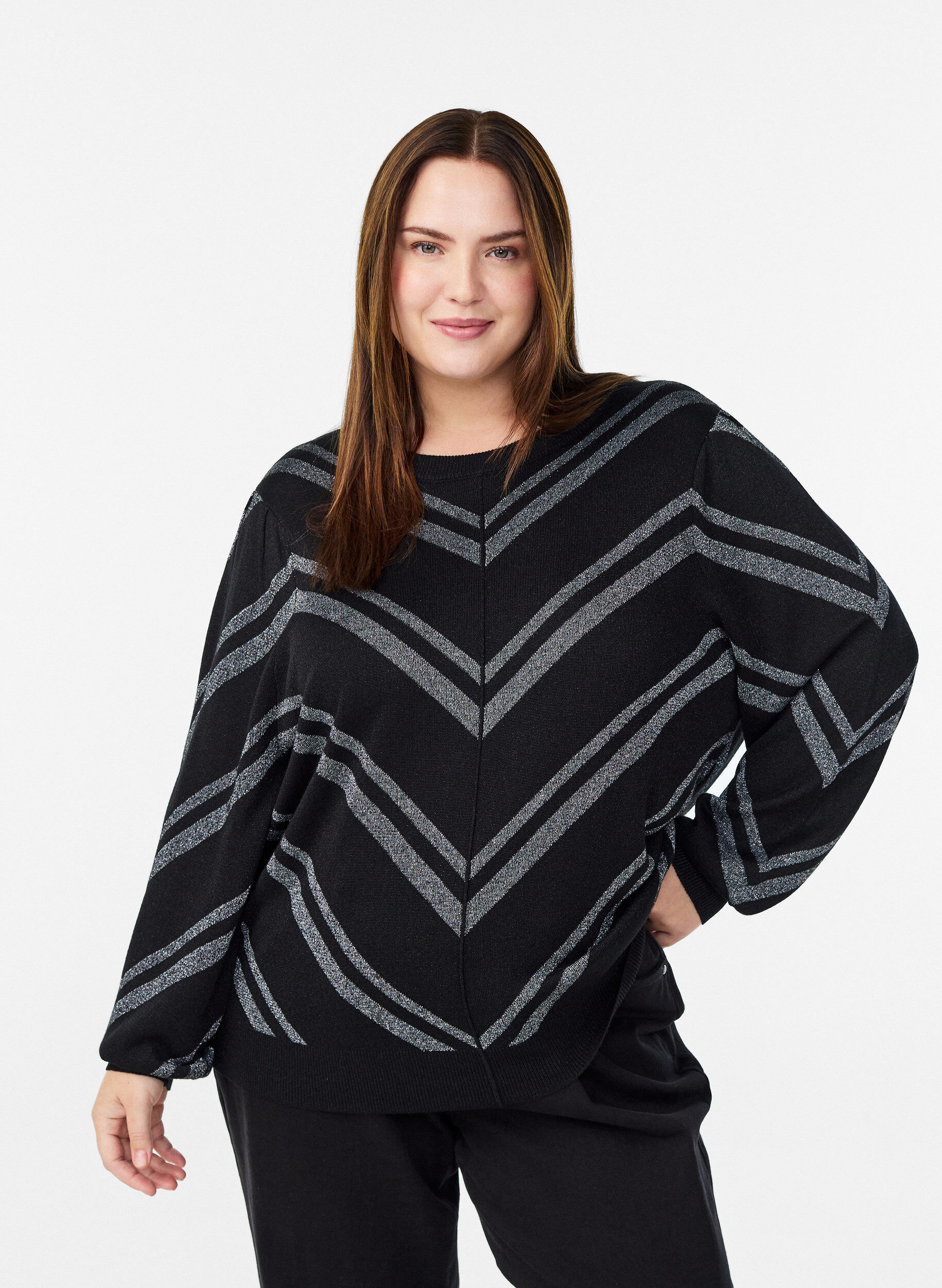 Blouse en maille &agrave; motifs avec effet paillet&eacute;, Noir, Model