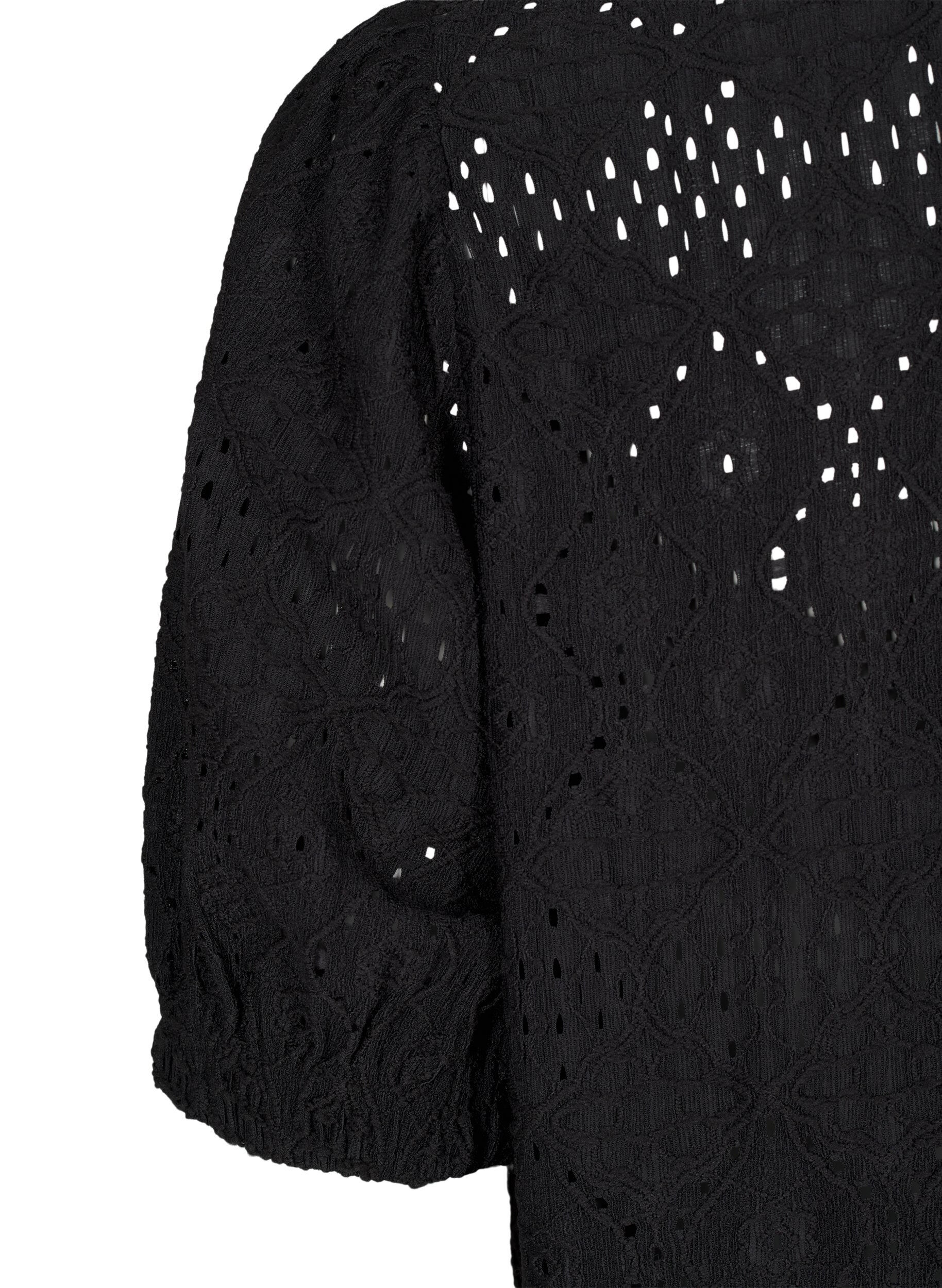 Zizzi Robe courte avec col en&nbsp;V et motifs &agrave; trous, Black, Packshot image number 3