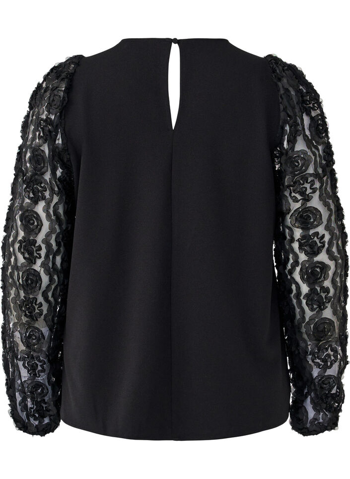 Chemisier avec des fleurs 3D, Black, Packshot image number 1