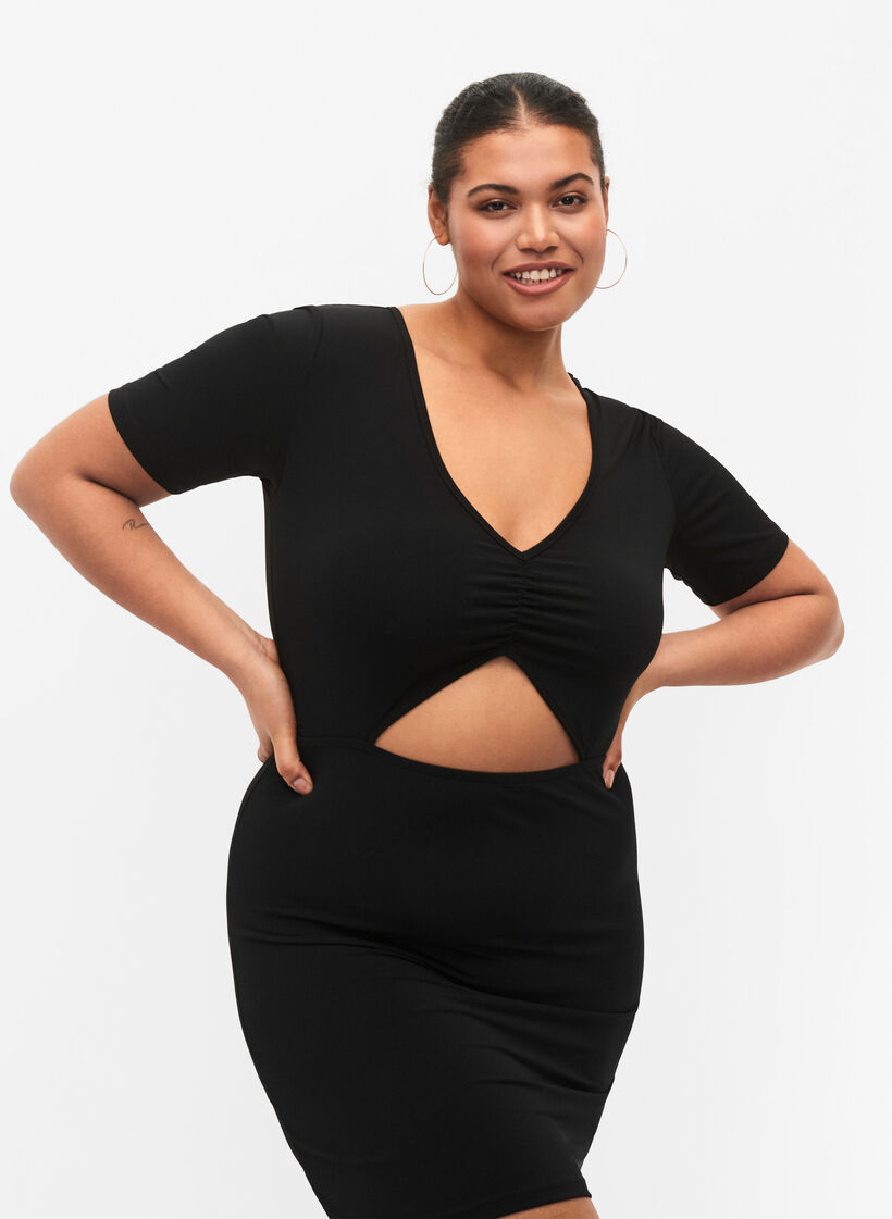 Robe courte avec découpe, Black, Model image number 2