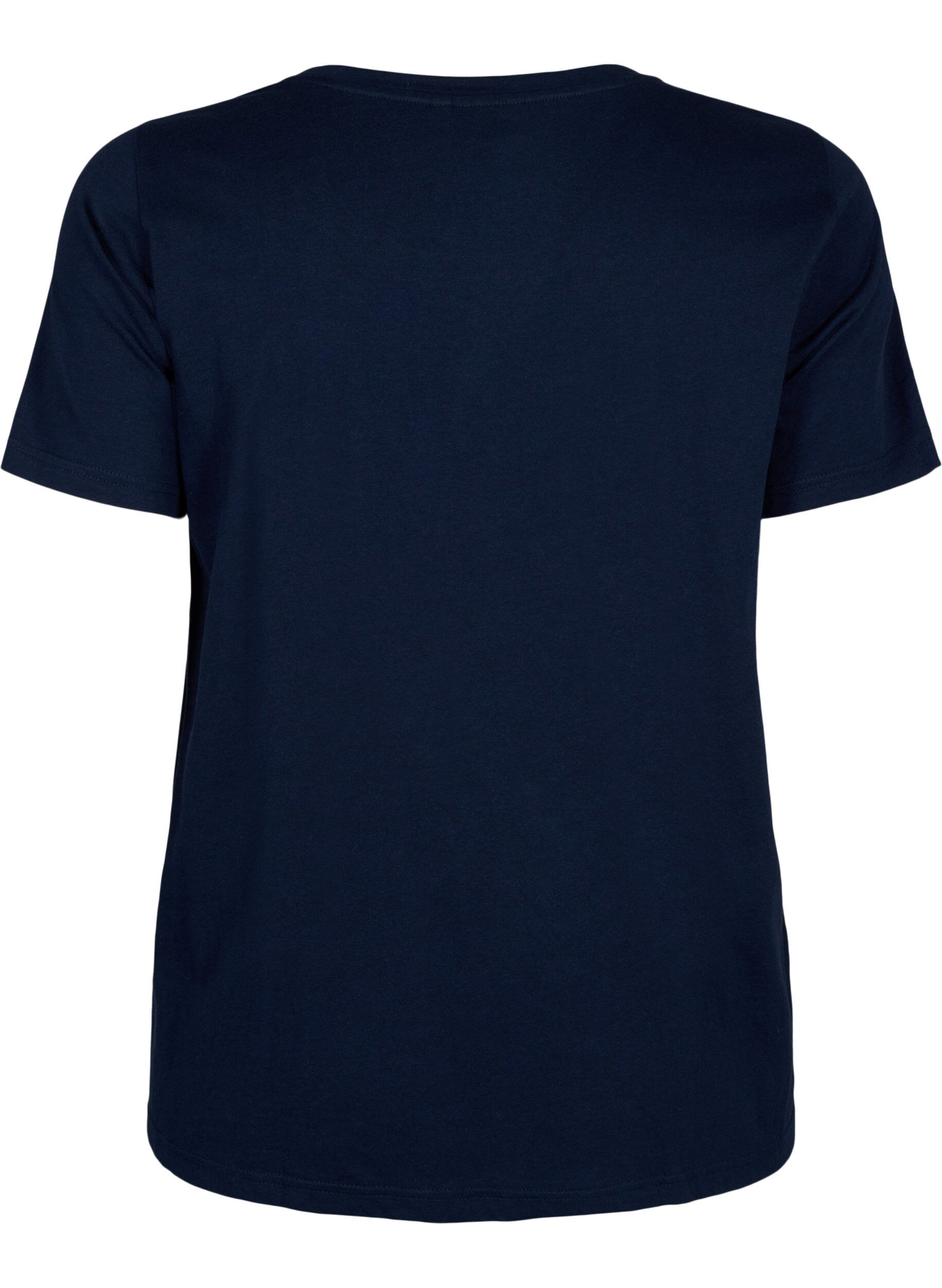 Zizzi T-shirt en coton avec texte, Navy B. Orlando, Packshot image number 1