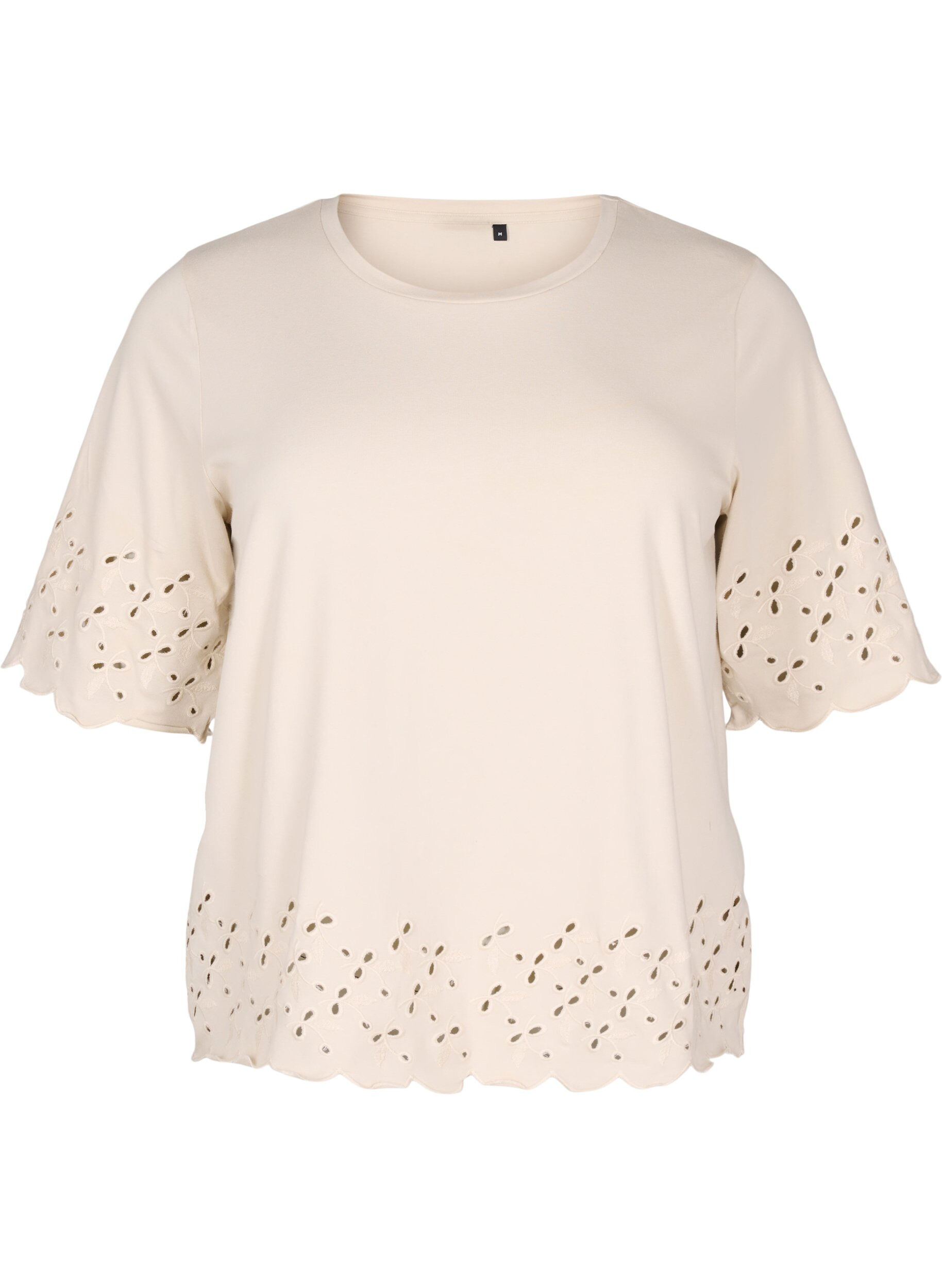T-shirt avec broderie anglaise et bords &eacute;chancr&eacute;s
