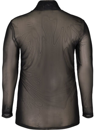 Belle chemise résille et imprimé léopard col montant, Black, Packshot image number 1