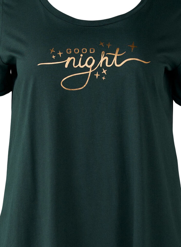 Chemise de nuit à manches courtes en coton biologique, Vert foncé, Packshot image number 2
