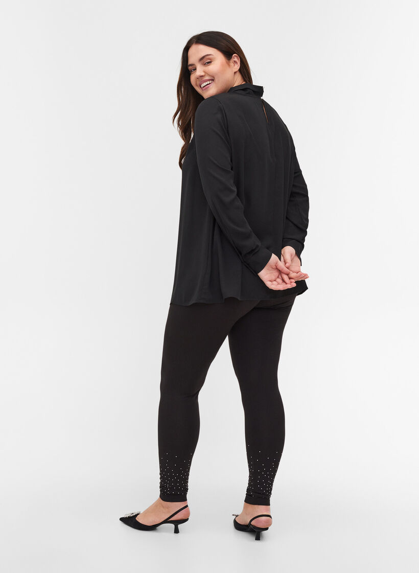 Legging en viscose mélangée avec strass décoratives, Black, Model image number 1