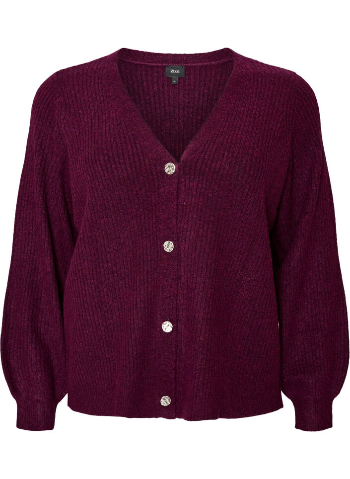 Cardigan avec col en V et texture c&ocirc;tel&eacute;e, Violet, Packshot image number 0