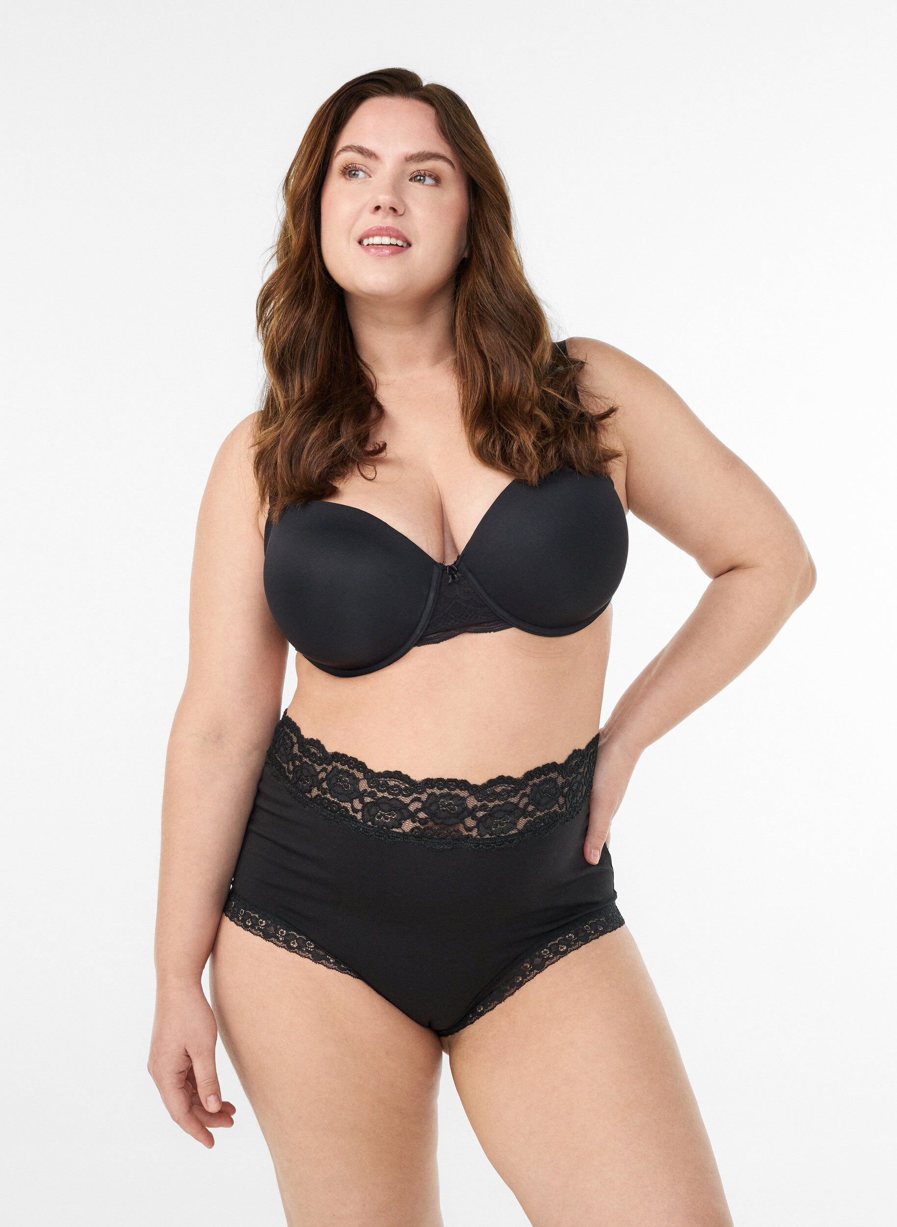 2-pack hipsters avec bordure en dentelle et taille haute, Noir, Model