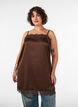 Haut long en satin bord&eacute; de dentelle, Marron, Model image number 0