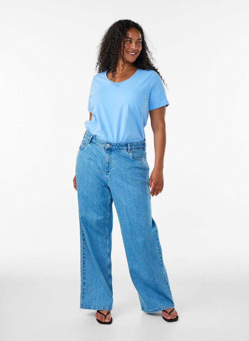 T-shirt en coton uni basique, Bleu Clair, Model image number 1