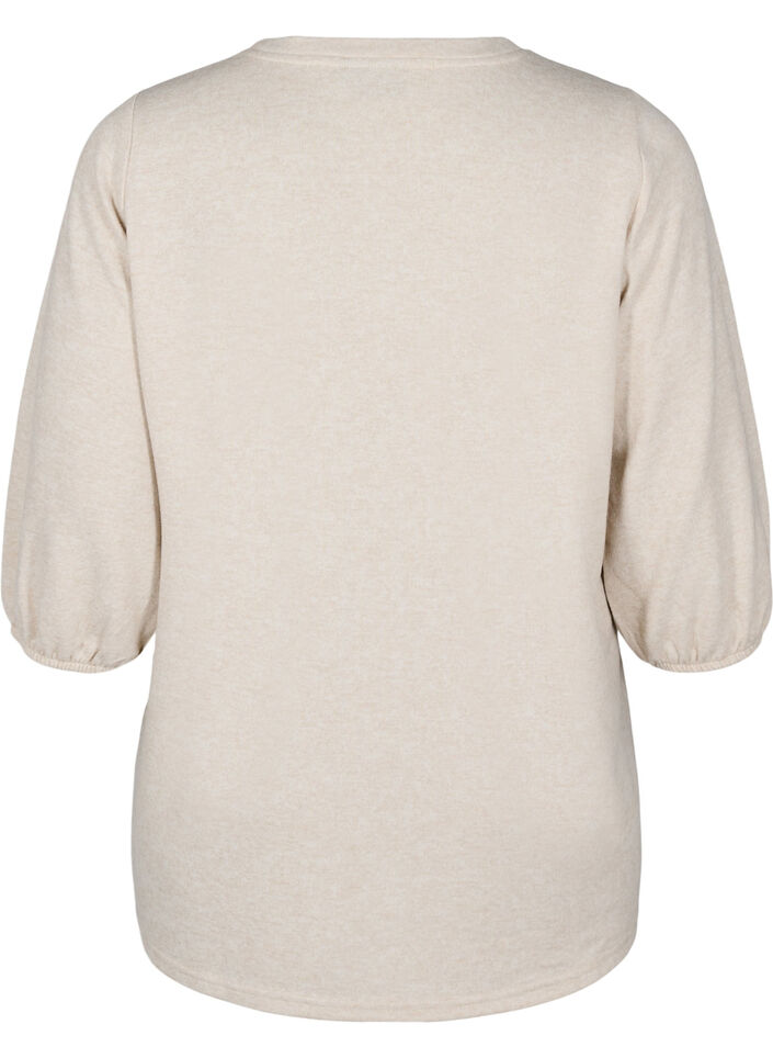 Chemisier avec broderie florale et manches 3/4, Oatmeal Melange, Packshot image number 1