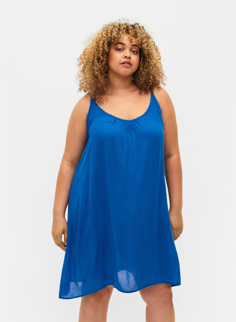 Robe en viscose à nœuds de couleur unie, Bleu, Model image number 0