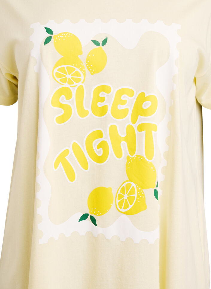 T-shirt de nuit long en coton bio avec imprim&eacute;, Jaune clair, Packshot image number 2