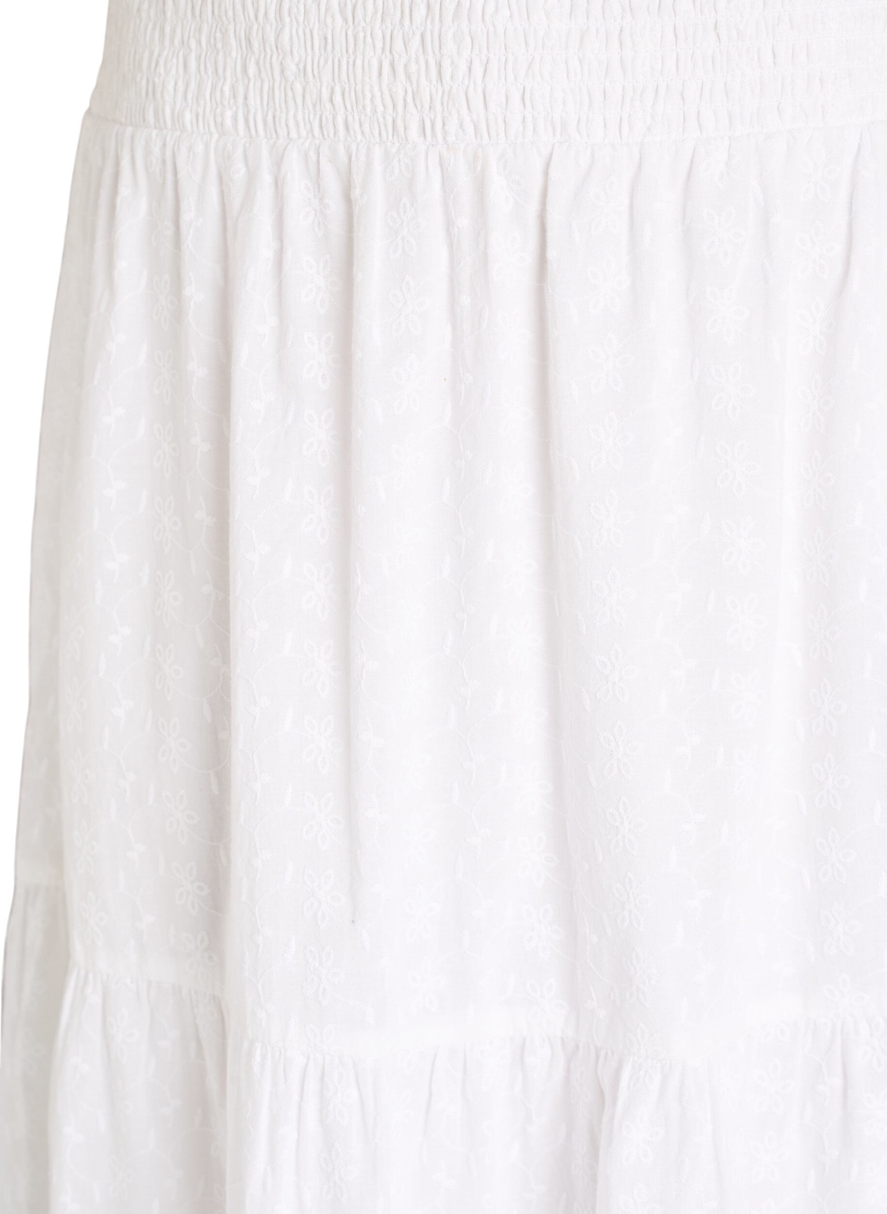 Zizzi Jupe longue en coton &agrave; taille smock&eacute;e, Blanc, Packshot image number 2