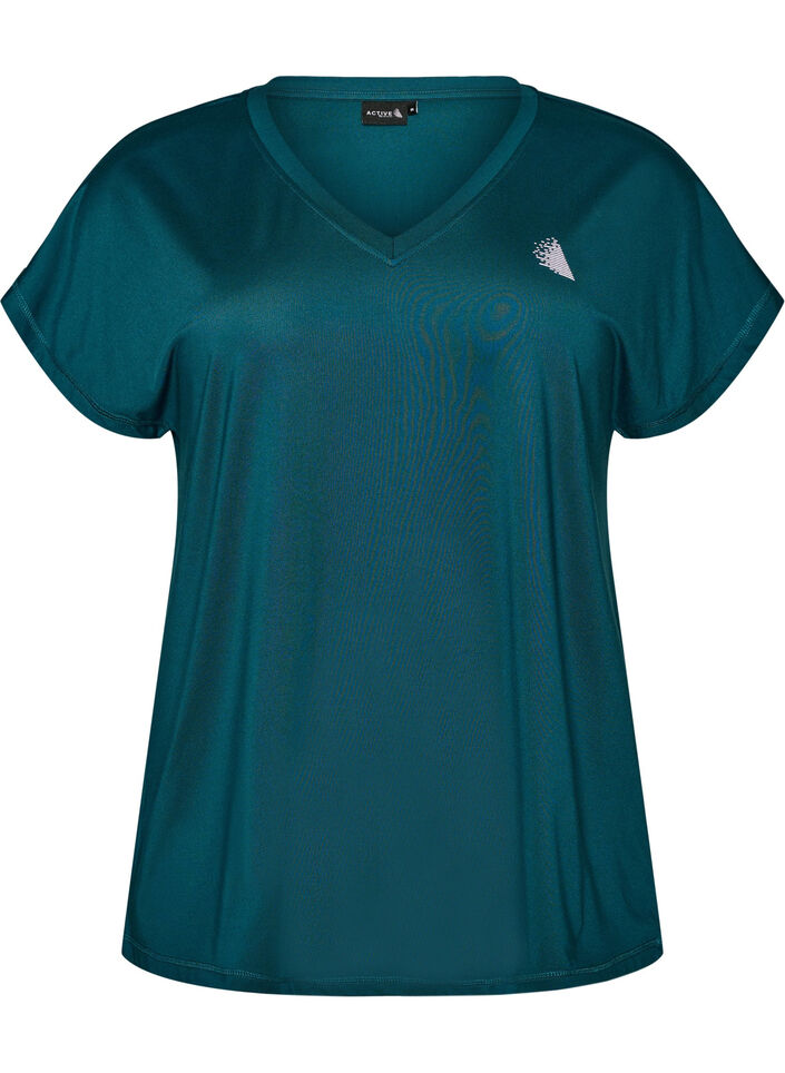 T-shirt d&rsquo;entra&icirc;nement ample avec col en V, Vert fonc&eacute;, Packshot image number 0
