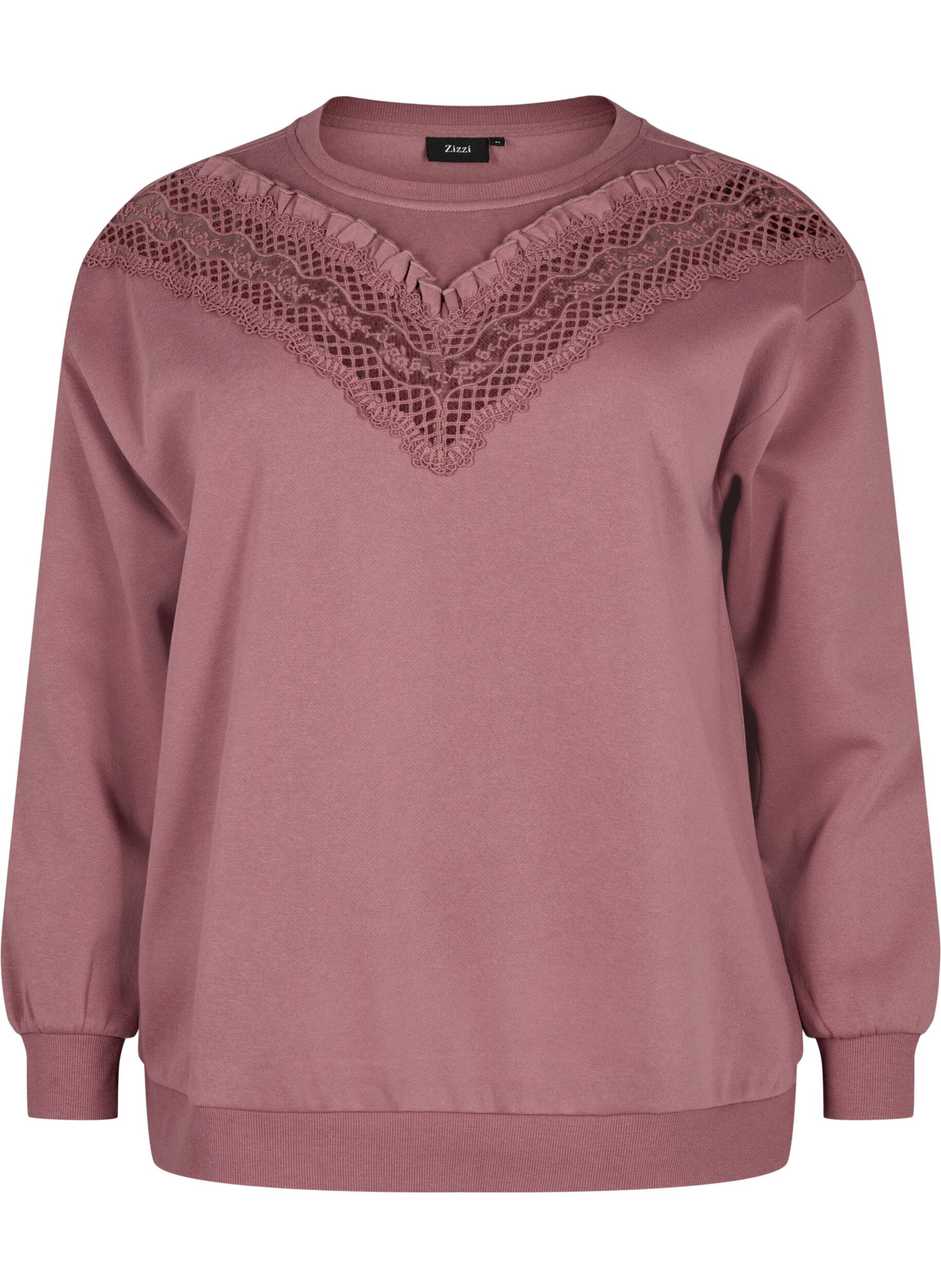 Zizzi Sweatshirt avec volants et d&eacute;tail de crochet, Rose Brown, Packshot image number 0