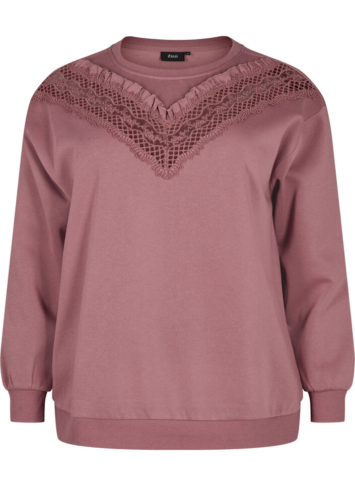 Sweatshirt avec volants et détail de crochet, Rose Brown, Packshot image number 0