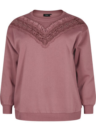 Sweatshirt avec volants et détail de crochet, Rose Brown, Packshot image number 0